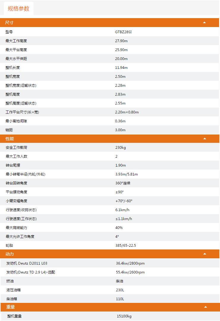 贵州升降平台GTBZ28SI规格参数