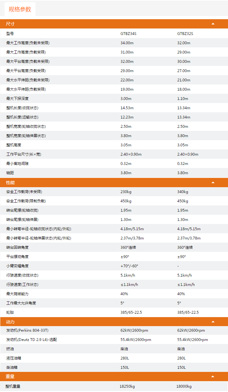 杭州升降平台GTBZ34S/GTBZ32S规格参数